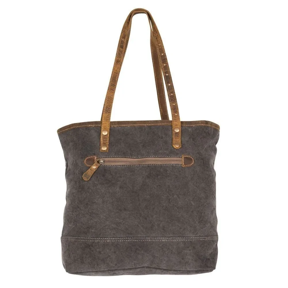 Myra Bag Handmade Amazing Tote Bag Upcycled Canvas & Cowhide Leather